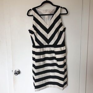 LOFT Black/White Striped Fit and Flare Dress